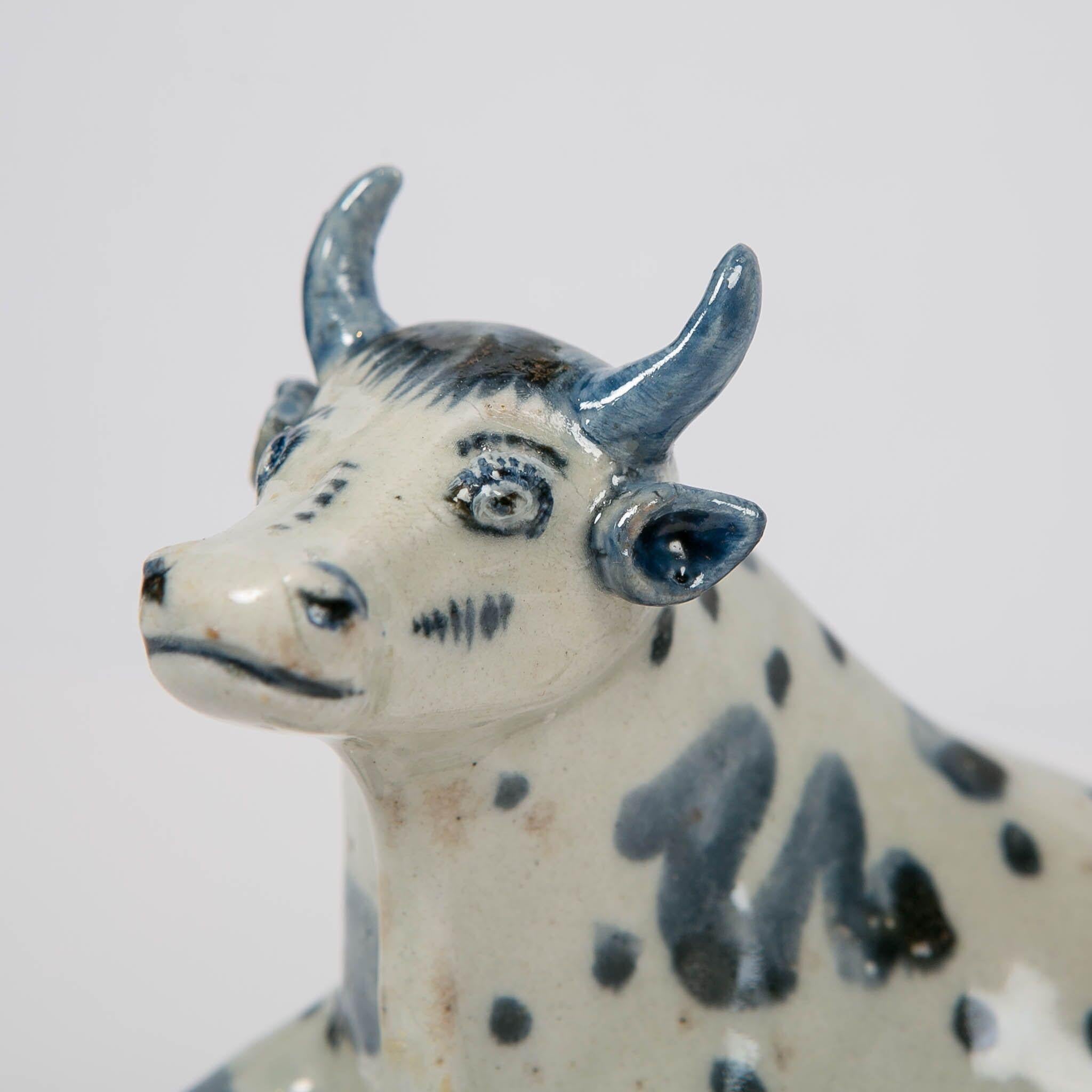 Rococo Antique Delft Blue and White Cow Made circa 1770