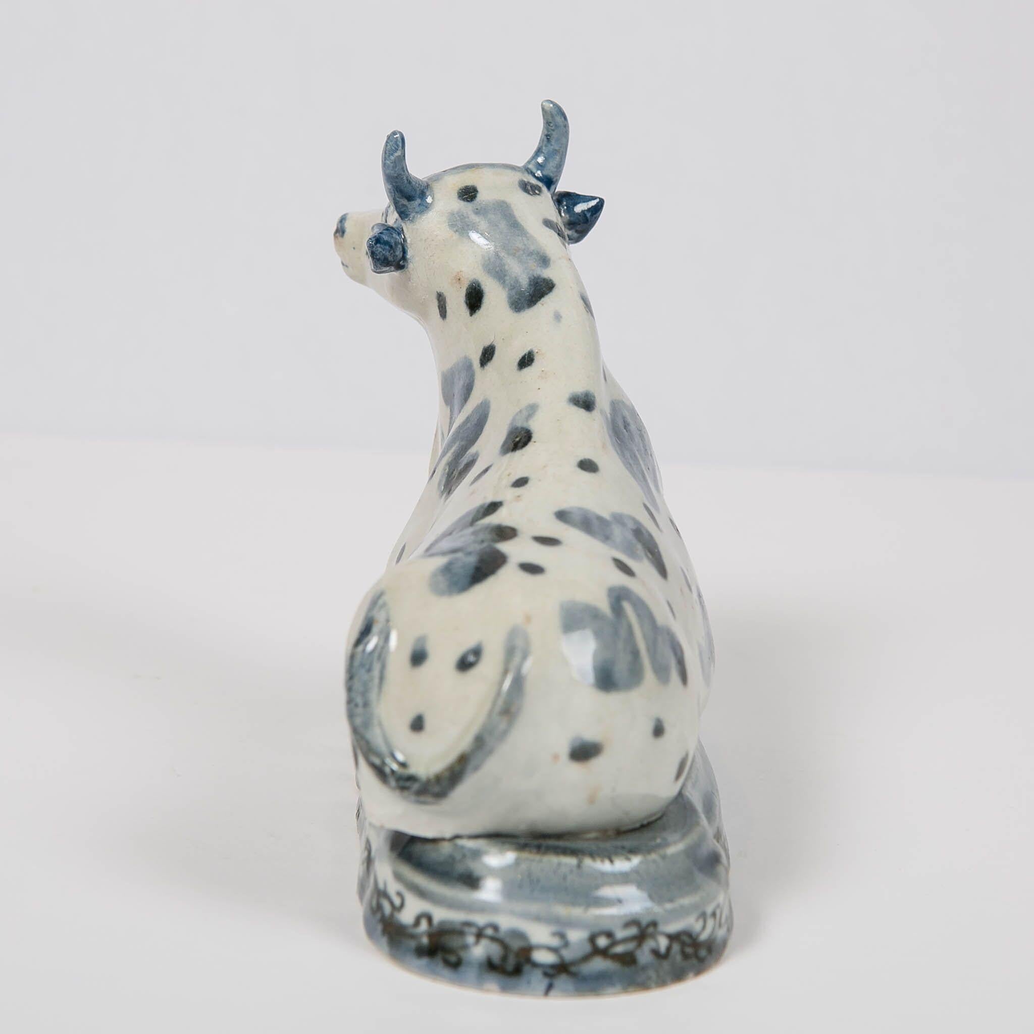 Antique Delft Blue and White Cow Made circa 1770 In Excellent Condition In Katonah, NY