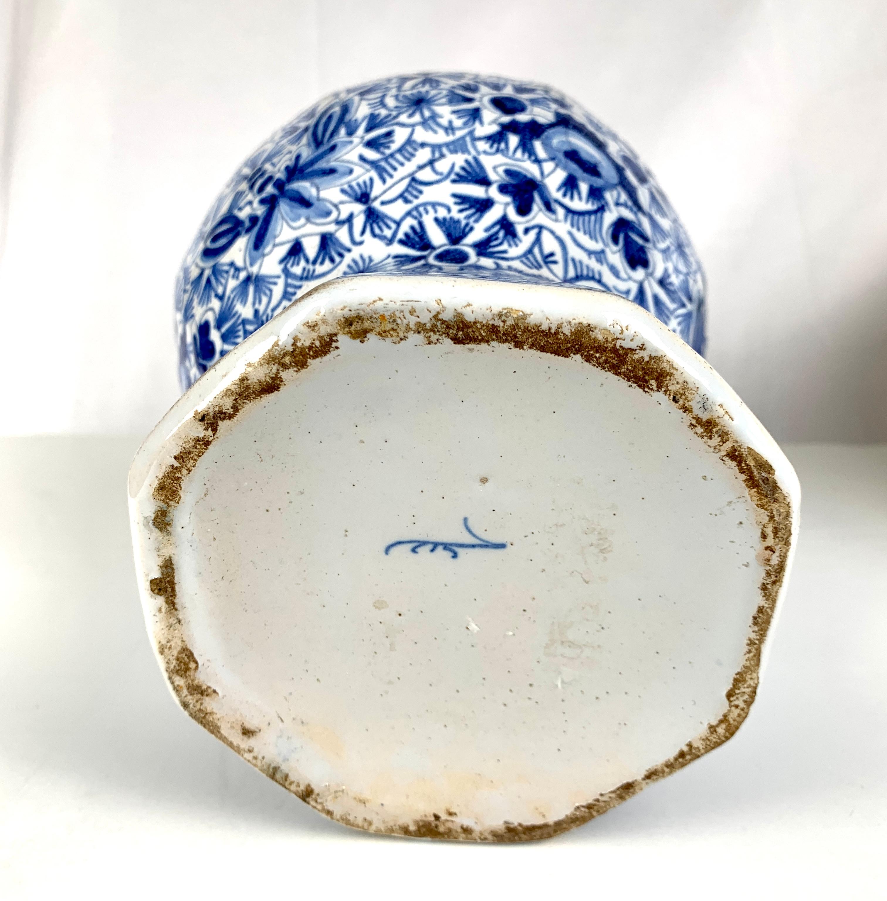 18th Century Antique Delft Blue and White Jar Made by The Claw Netherlands Circa 1790 For Sale
