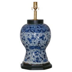 Antique Delft Blue and White Porcelain Vase Made into Modern US Wired Table Lamp