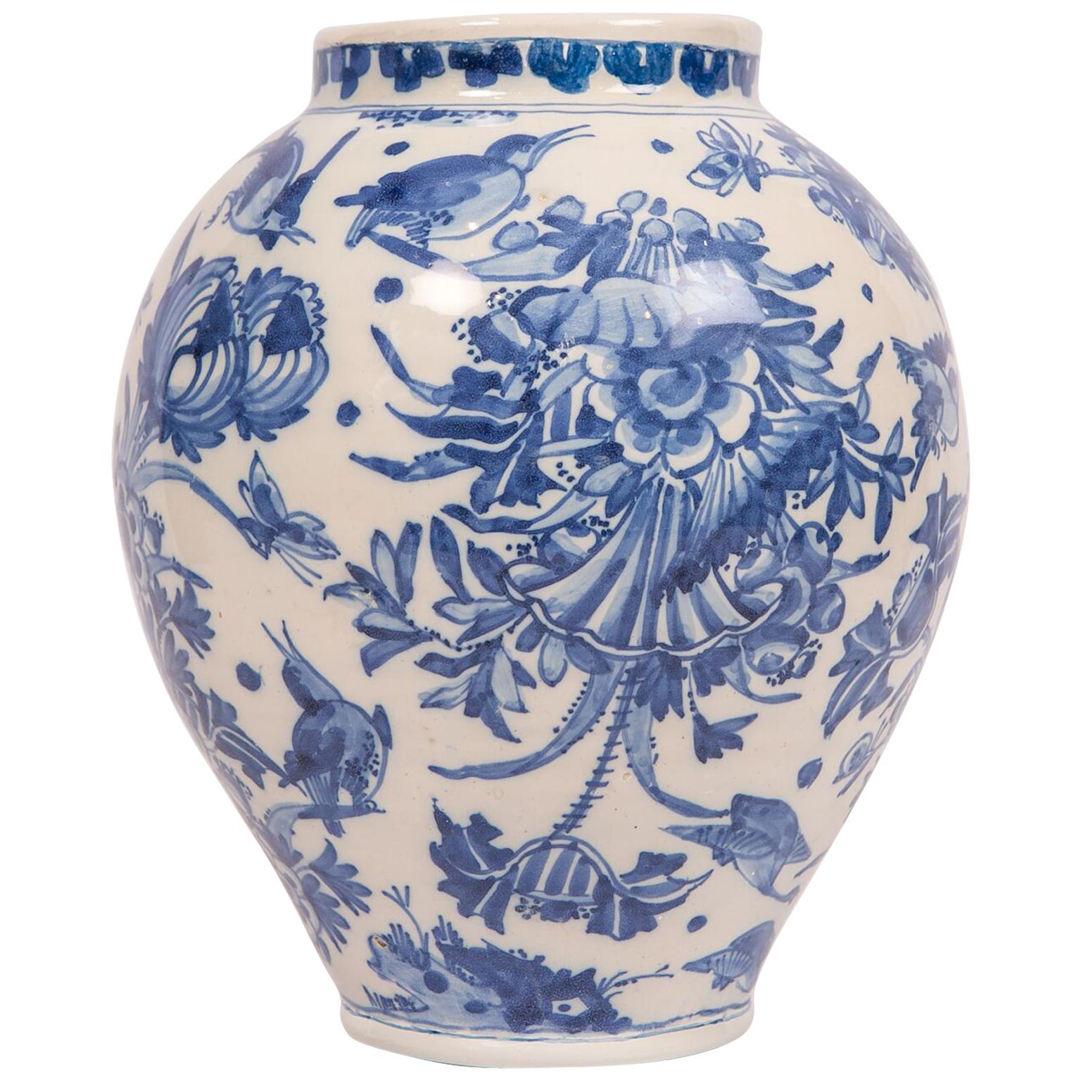 London Delftware Blue and White Flower Vase 17th Century circa 1685