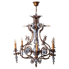 Antique Delft chandelier large