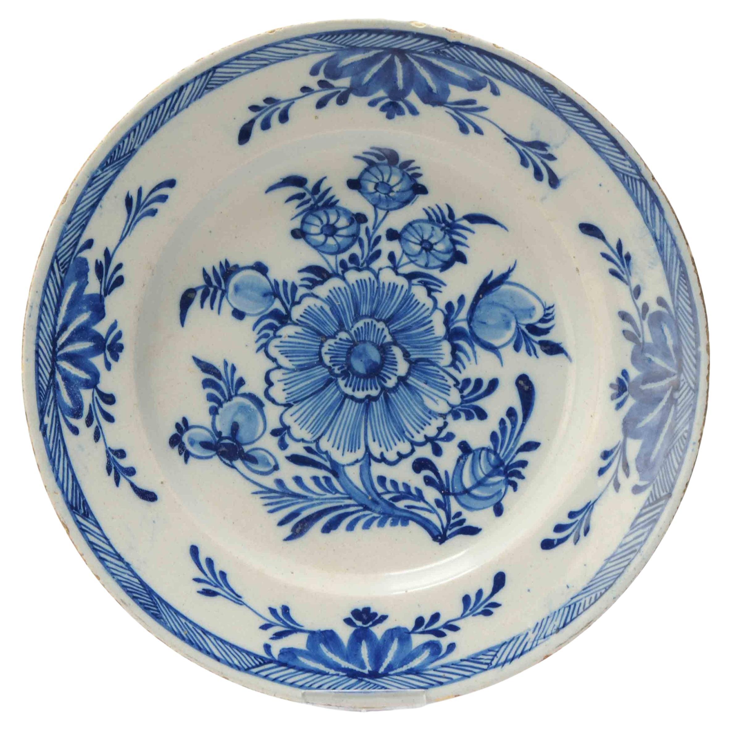 Antique Delft Earthenware Plate Blue and White Plate China, 18th Century For Sale