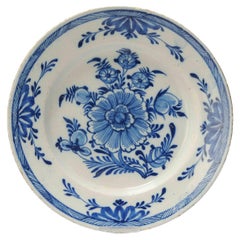 Antique Delft Earthenware Plate Blue and White Plate China, 18th Century