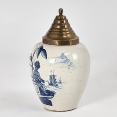 Antique Delft Glazed and Decorated Earthenware Tobacco Jar