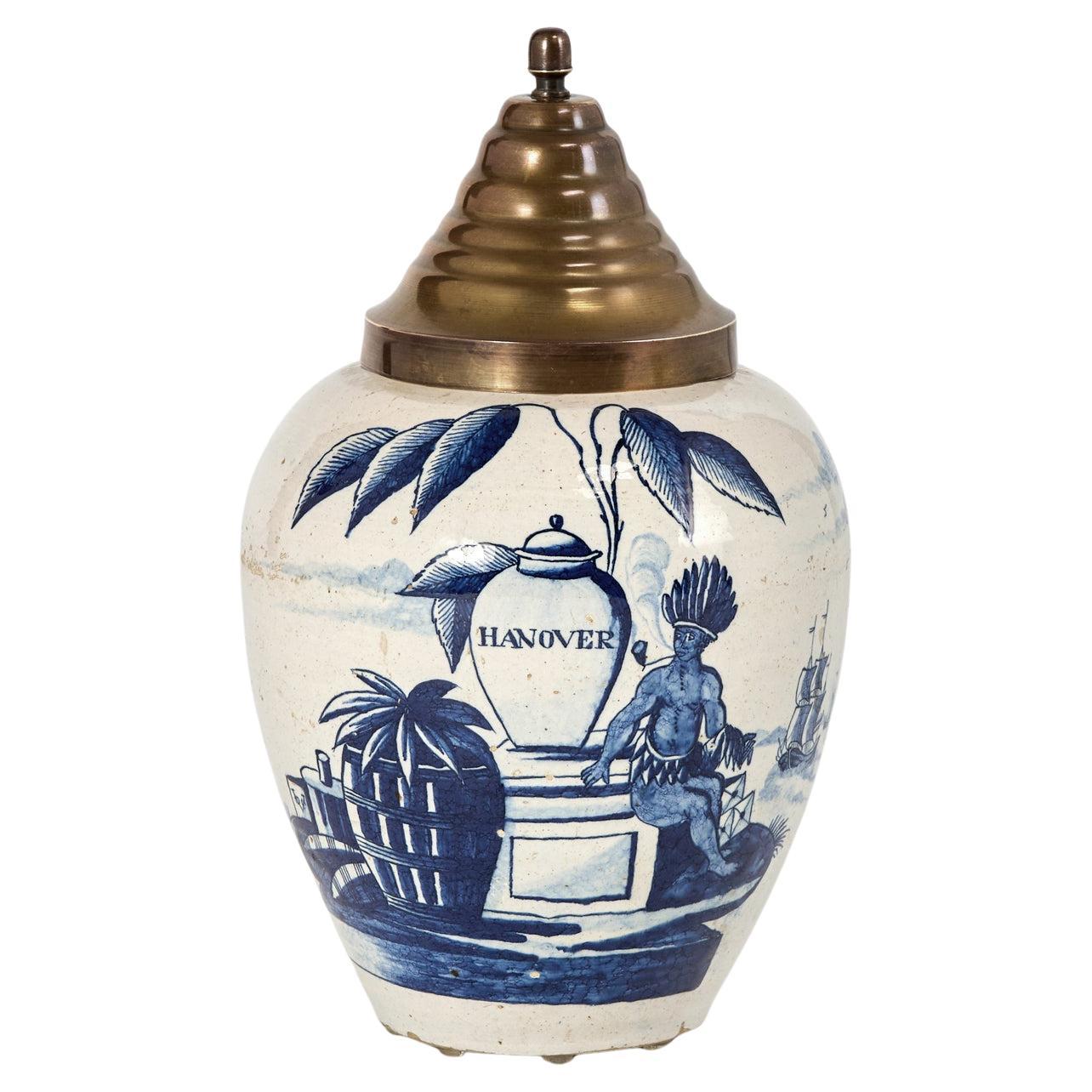 Antique Delft Glazed and Decorated Earthenware Tobacco Jar