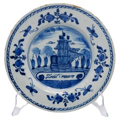 Antique Delft Maritime commemorative plate 'Zoutman', late 18th century