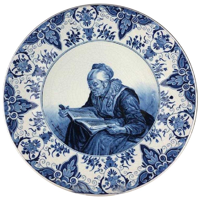 Antique Delft Porcelain Charger, Holland For Sale