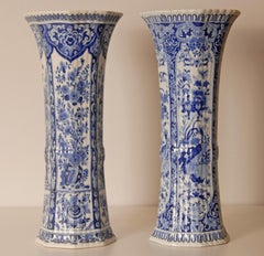 Antique Delft Trumpet Vases a pair Blue White