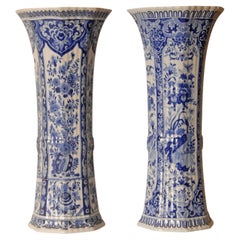 Antique Delft Trumpet Vases a pair Blue White