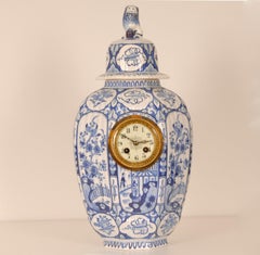 Antique Delft Vase Clock, Blue White Chinoiserie Vase Kangxi Style Foo Dog