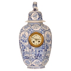 Antico Vaso Delft Orologio, Vaso blu bianco a cineserie stile Kangxi Cane Pippo