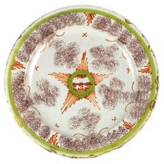 Plato llano antiguo de Delftware, estilo georgiano, diseño de estrella, 1740-1750