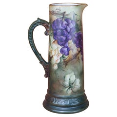 Antique Delinieres & Co. French Limoges Hand Painted Wine Pitcher Tankard Grapes