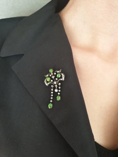 Antique Silver Demantoid and Diamond Brooch or Pendant