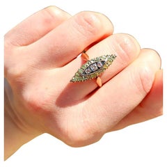 Antique Demantoid and Old Mine Cut Diamond Gold Ring