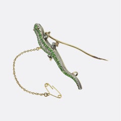 Antique Demantoid Garnet and Diamond Lizard Brooch