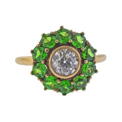 Antique Demantoid Garnet Diamond Gold Engagement Ring