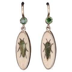 Boucles d'oreilles Conversion Shibayama en or 14 carats avec grenat démantoïde ancien