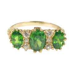 Antique Demantoid Green Garnet and Diamond Ring