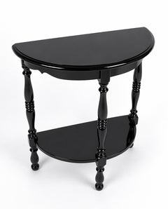 Antique Demi-Lune Console Table in Black Lacquer High Gloss Finish