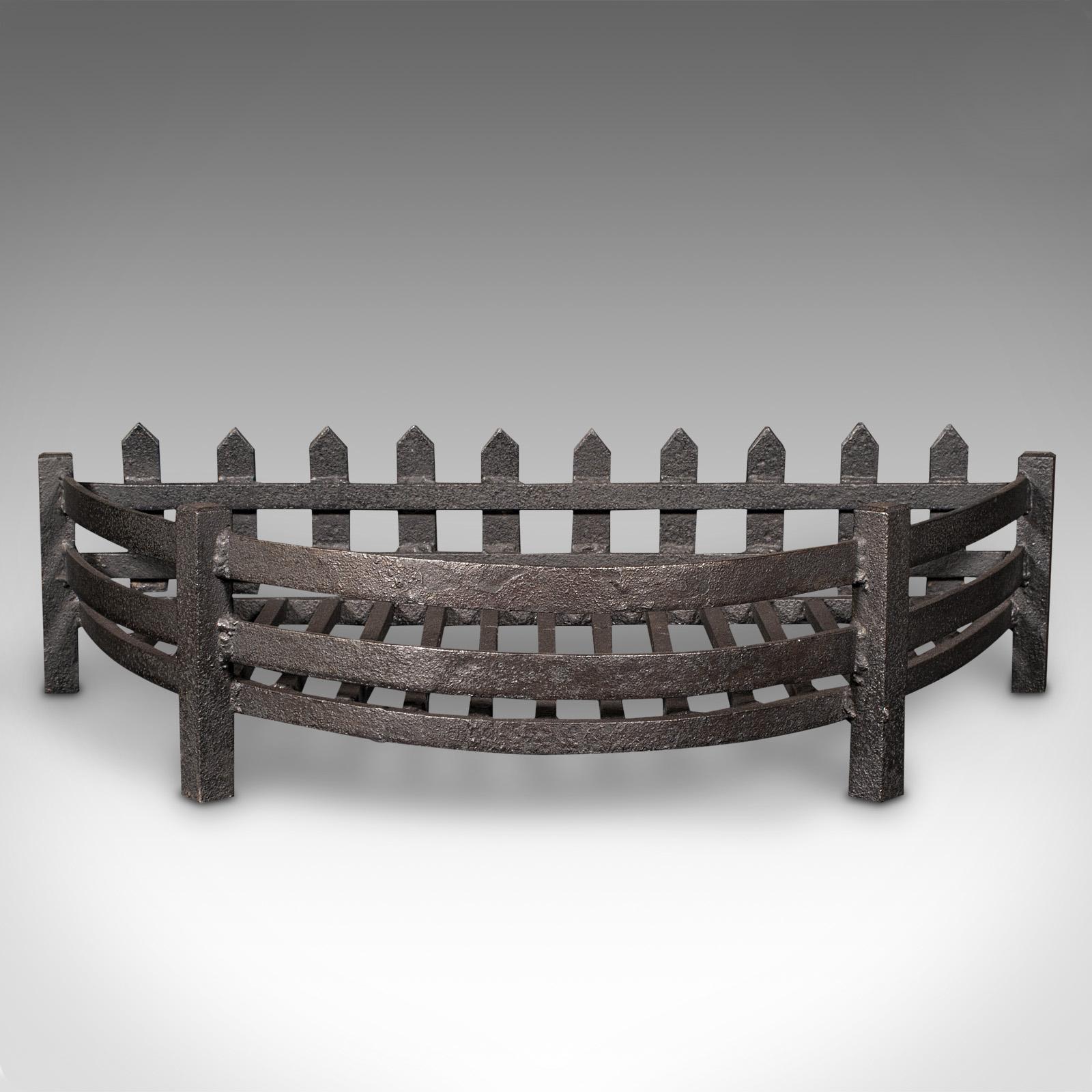19th Century Antique Demi Lune Fire Grate, English, Cast Iron, Fireplace Basket, Victorian For Sale