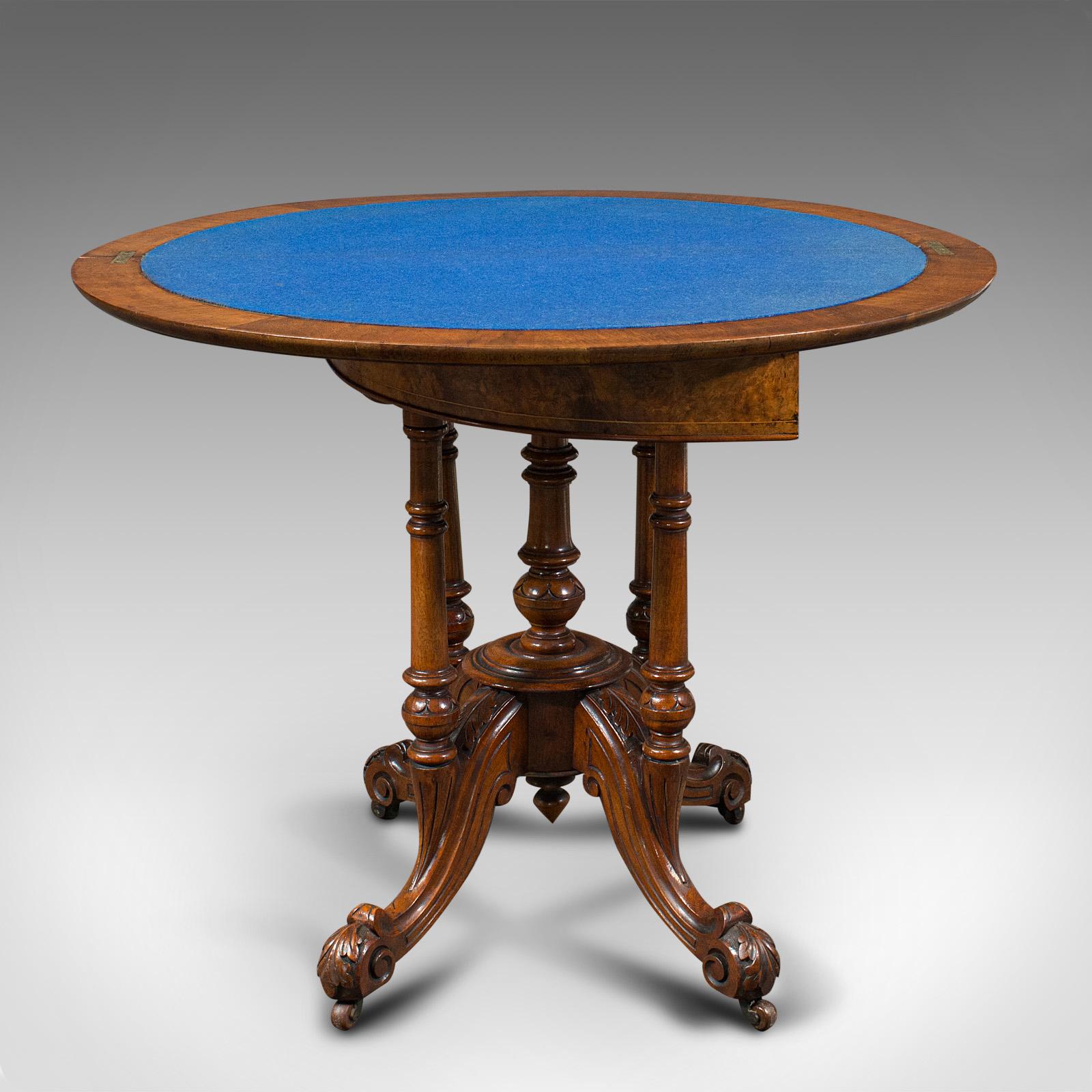 19th Century Antique Demi Lune Folding Card Table, English, Walnut, Games, Side, Victorian