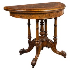 Used Demi Lune Folding Card Table, English, Walnut, Games, Side, Victorian