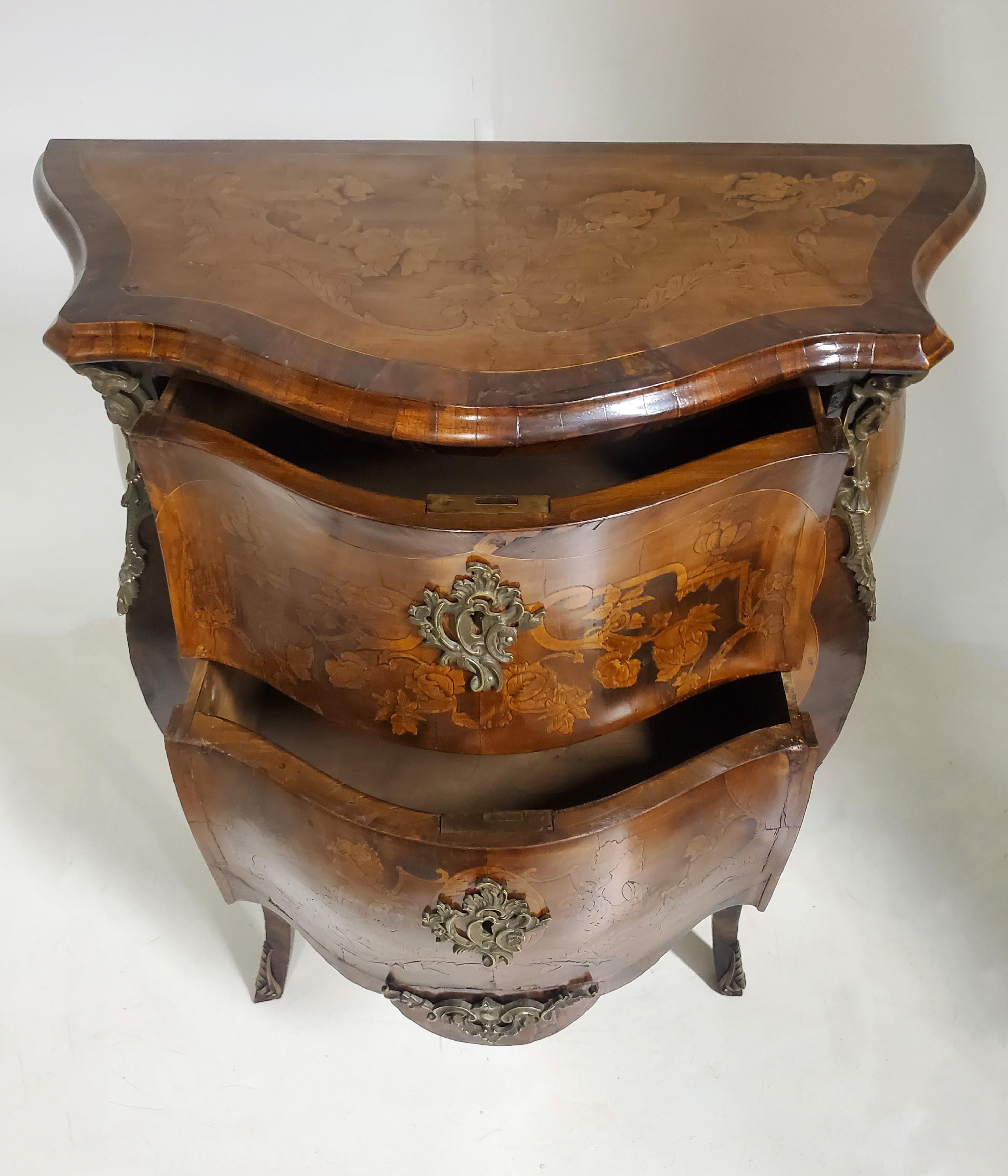  Antique Demilune Marquetry Inlaid Lv Style Two Drawer Commode 13