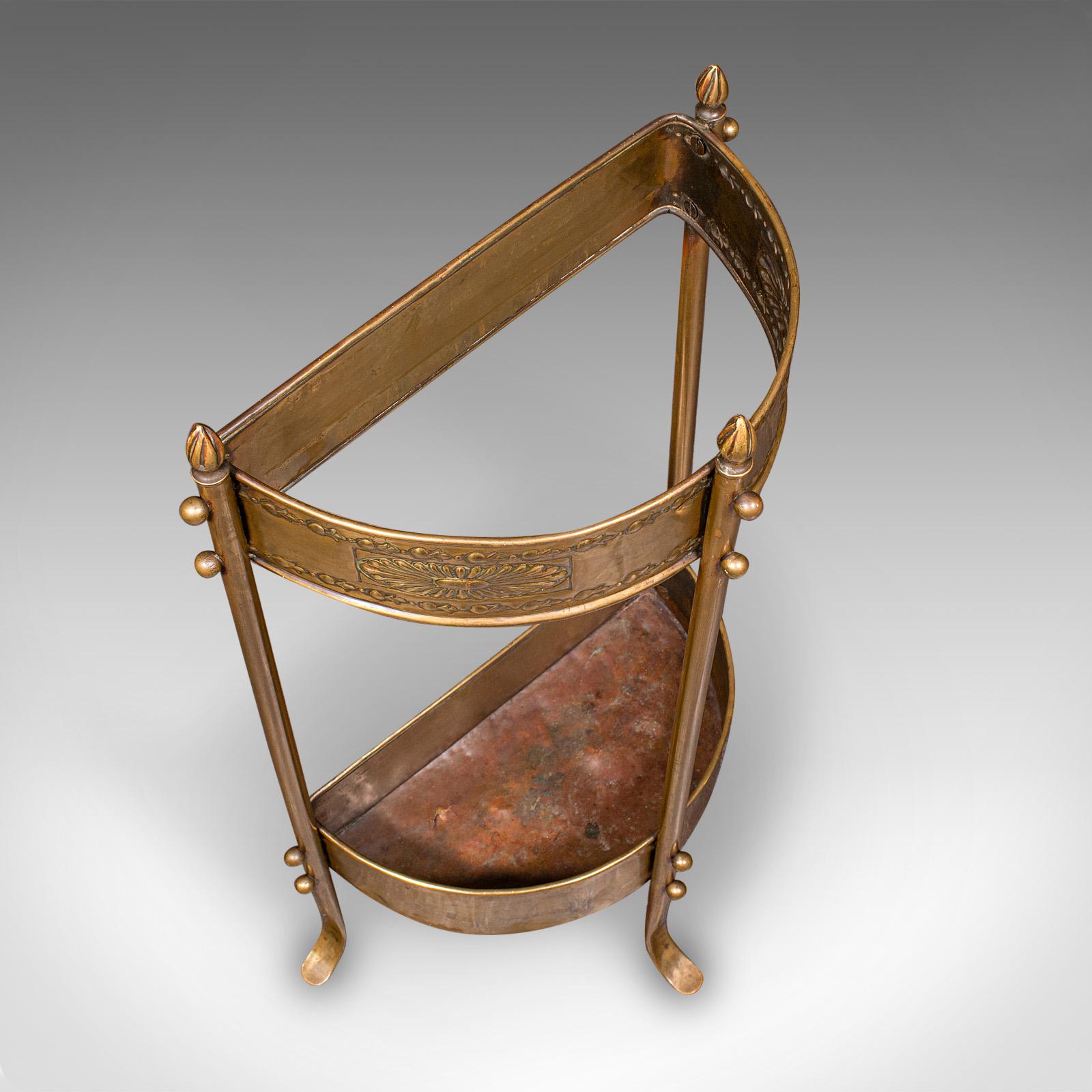 XX secolo Antico Loop a bastone Demi-Lune, ottone inglese, supporto per sala, Art Nouveau, vittoriano in vendita