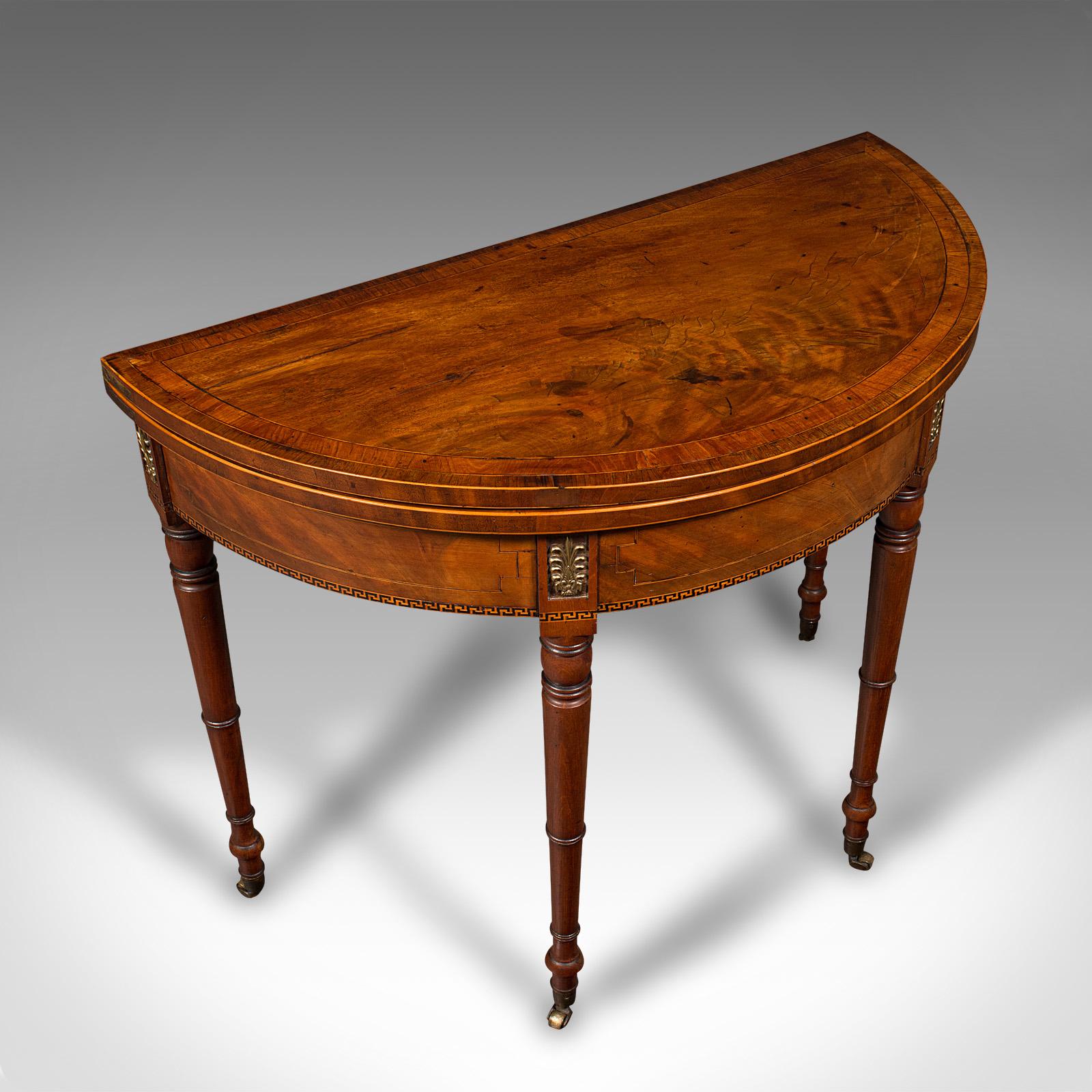 18th Century Antique Demi Lune Table, English, Walnut, Fold Over, Card, Game, Georgian, 1800