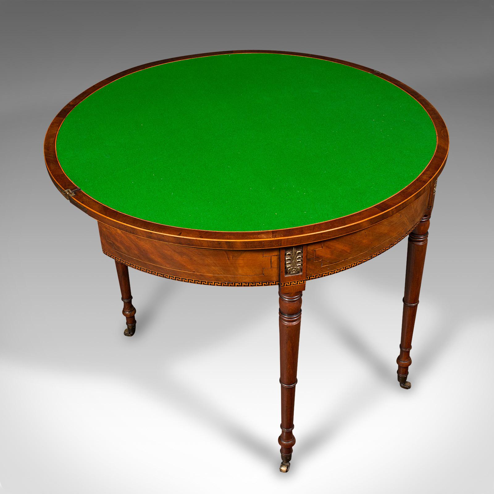 Antique Demi Lune Table, English, Walnut, Fold Over, Card, Game, Georgian, 1800 1