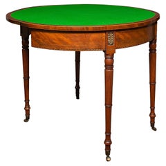 Antique Demi Lune Table, English, Walnut, Fold Over, Card, Game, Georgian, 1800