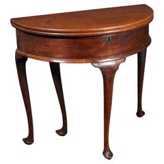 Antique Demi Lune Tea Table, English, Fold Over, Hall, Console, Georgian, C.1750