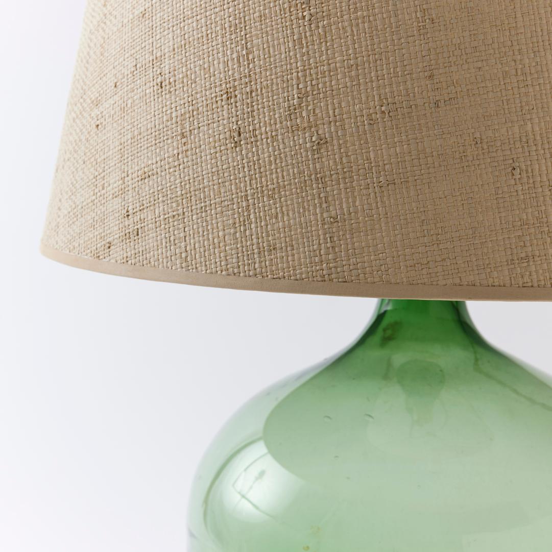 Antike Demijohn-Lampe mit Raffia-Schirm (Französisch)