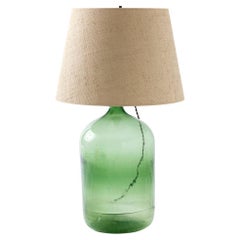 Antike Demijohn-Lampe mit Raffia-Schirm
