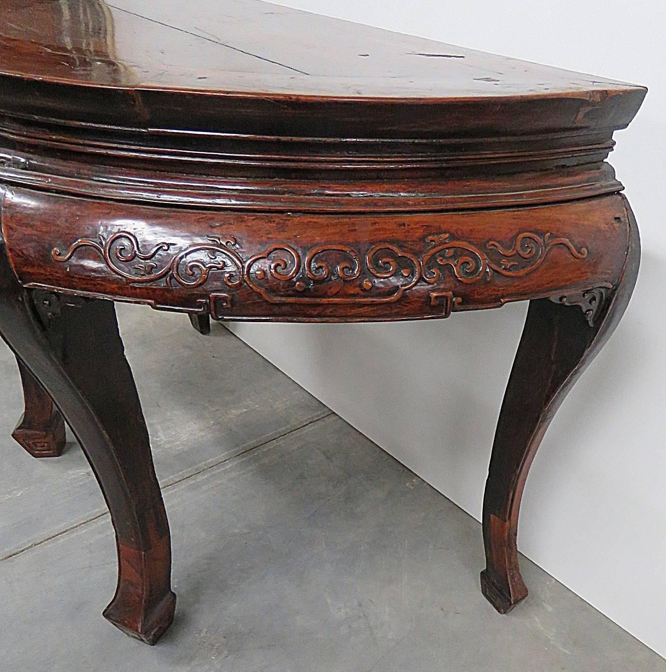 Antique 1880s Era Chinese Carved Demilune Console Sofa Table  3
