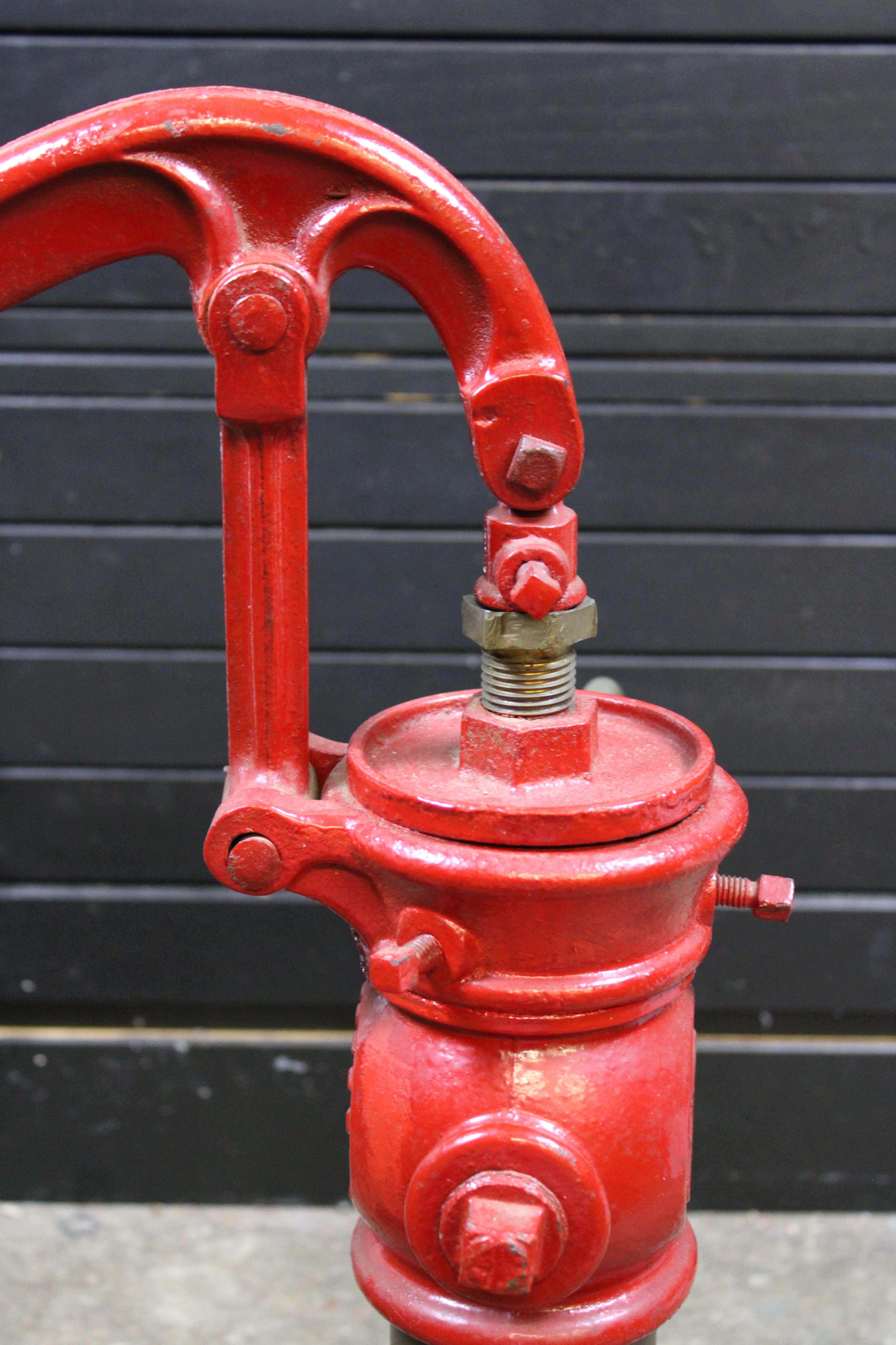 Antique Dempster #5 Red Cast Iron Hand Water Well Farm Pump w Brass Spigot 4