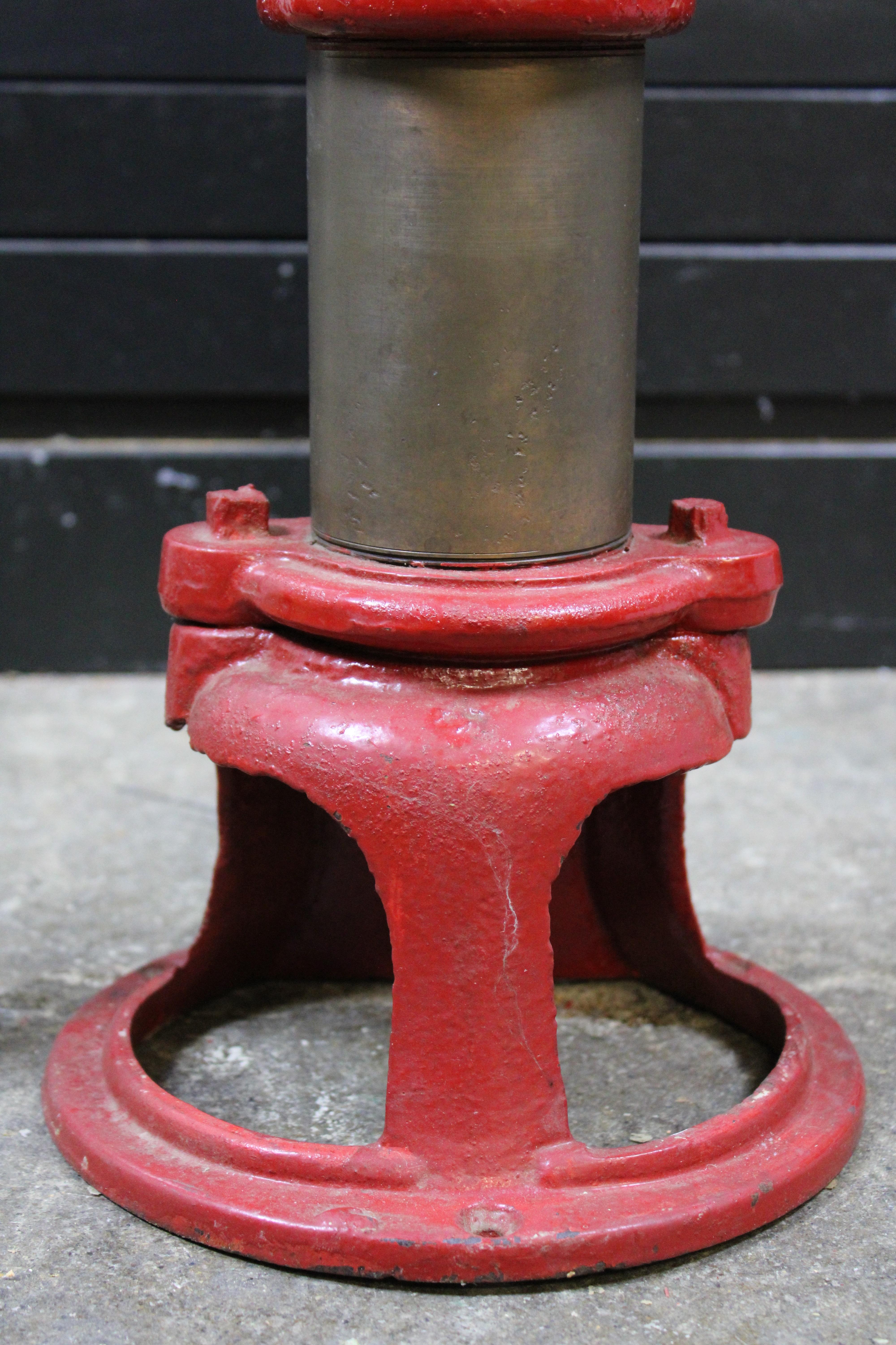 19th Century Antique Dempster #5 Red Cast Iron Hand Water Well Farm Pump w Brass Spigot