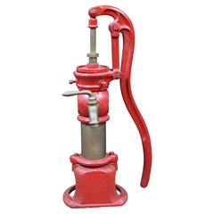 Used Dempster #5 Red Cast Iron Hand Water Well Farm Pump w Brass Spigot