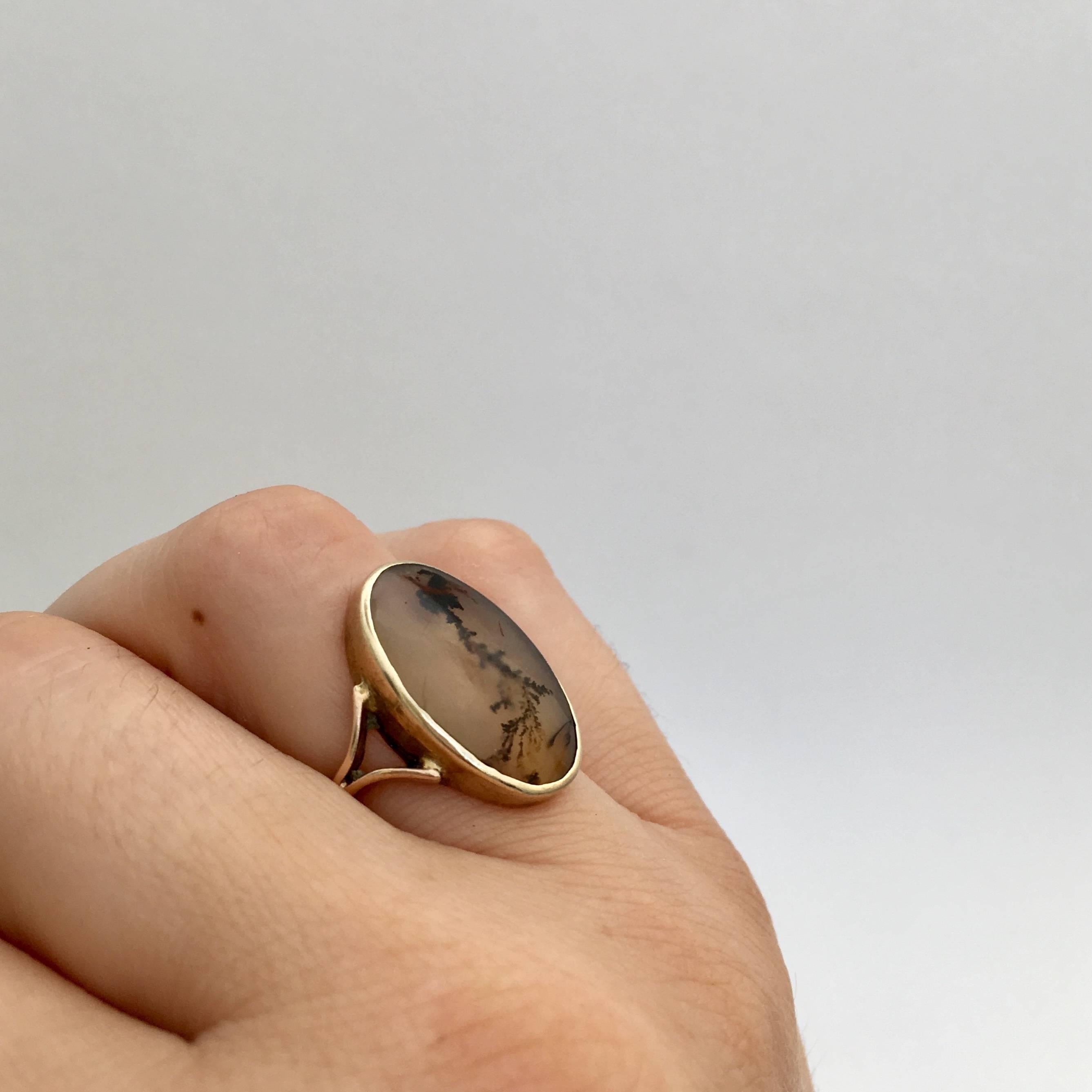 Antique Dendritic Tree Agate Gold Ring Edwardian Natural Moss Vintage Signet 3