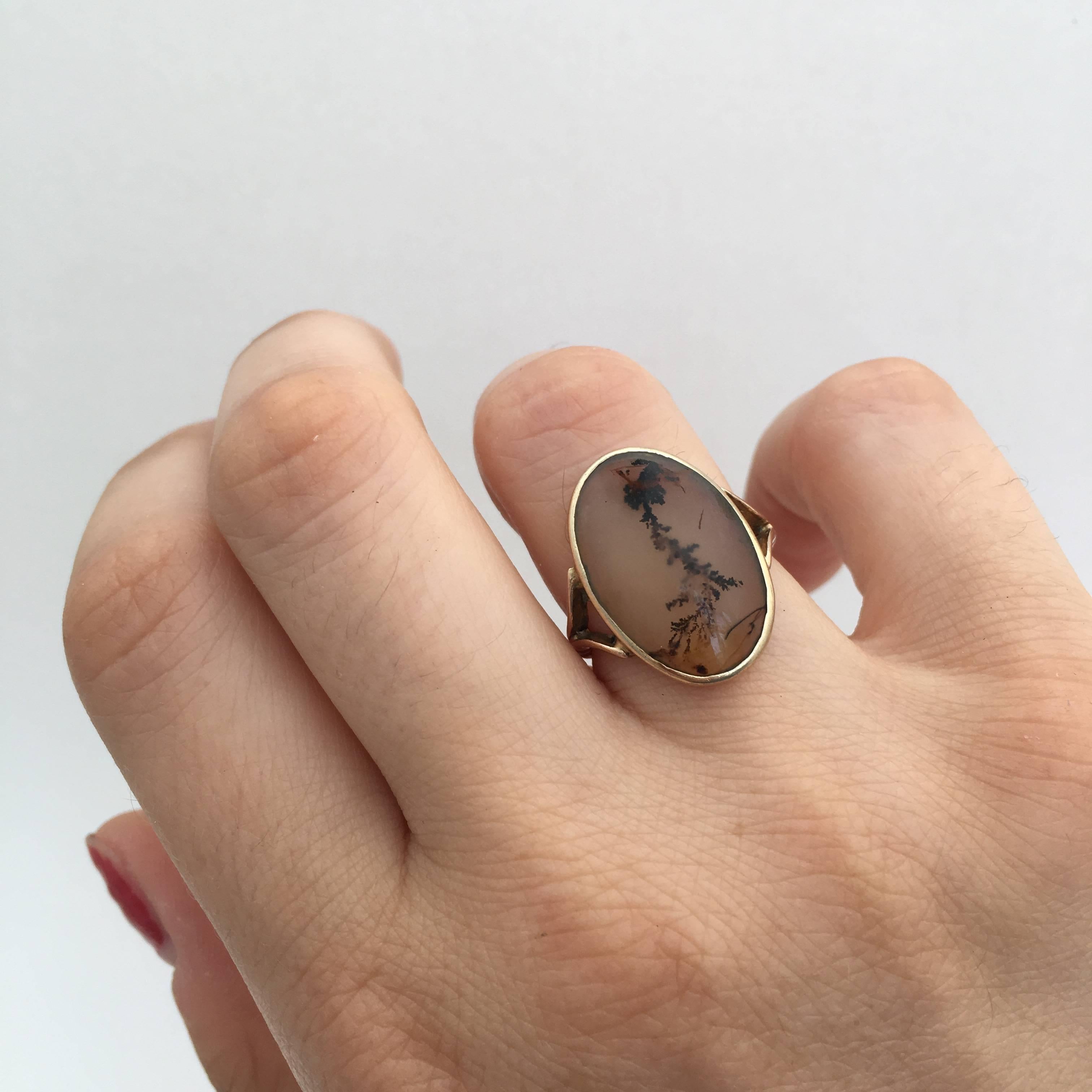 Antique Dendritic Tree Agate Gold Ring Edwardian Natural Moss Vintage Signet 1