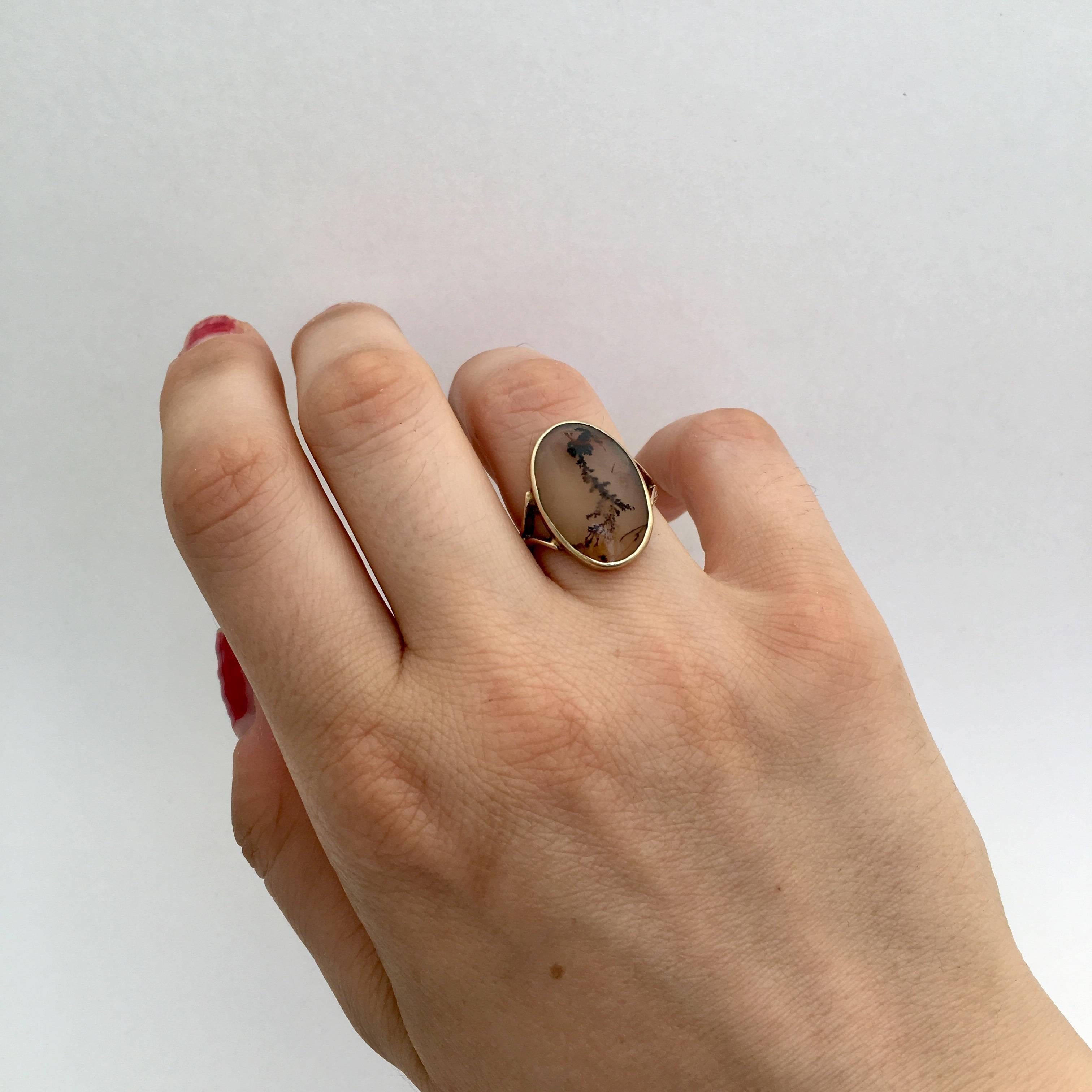 Antique Dendritic Tree Agate Gold Ring Edwardian Natural Moss Vintage Signet 2