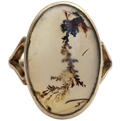 Antique Dendritic Tree Agate Gold Ring Edwardian Natural Moss Vintage Signet