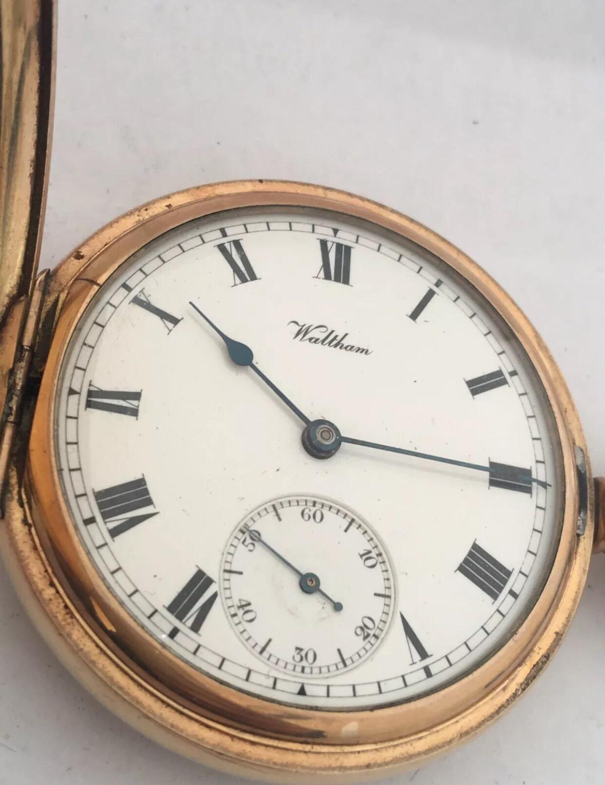 Antique Dennison Case Full Hunter Royal A.W.W. Co. Waltham Mass Pocket Watch 4