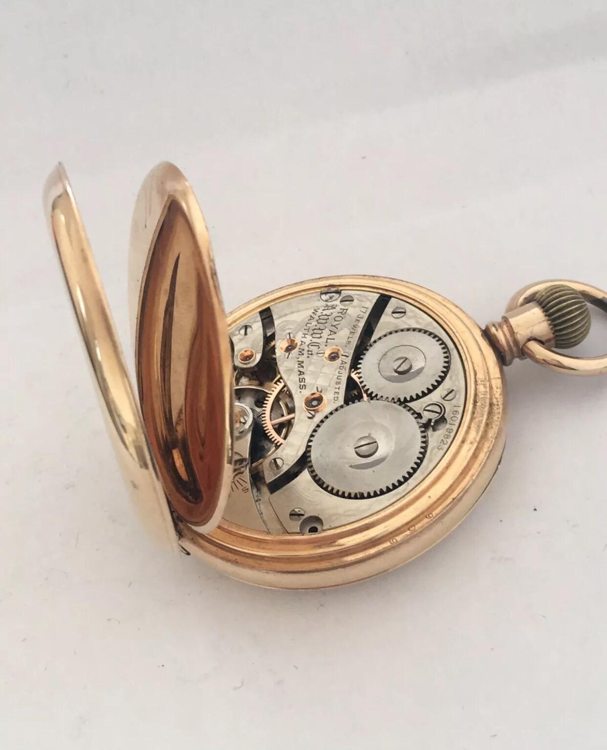 Antique Dennison Case Full Hunter Royal A.W.W. Co. Waltham Mass Pocket Watch 2