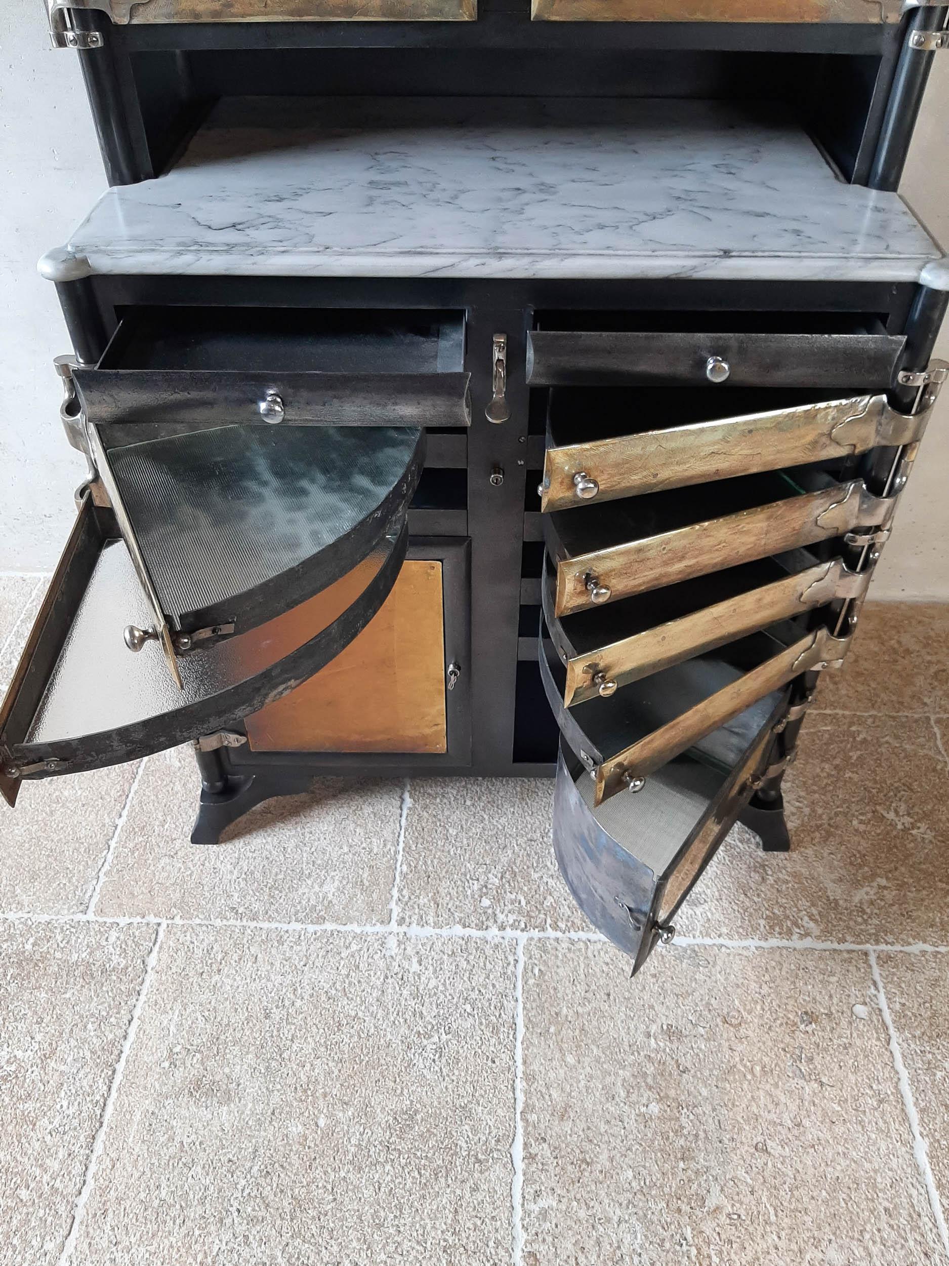 Antique Dentist or Medical Cabinet in Polished Metal with Marble Top 4