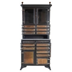 Antique Dentist or Medical Cabinet in Polished Metal with Marble Top