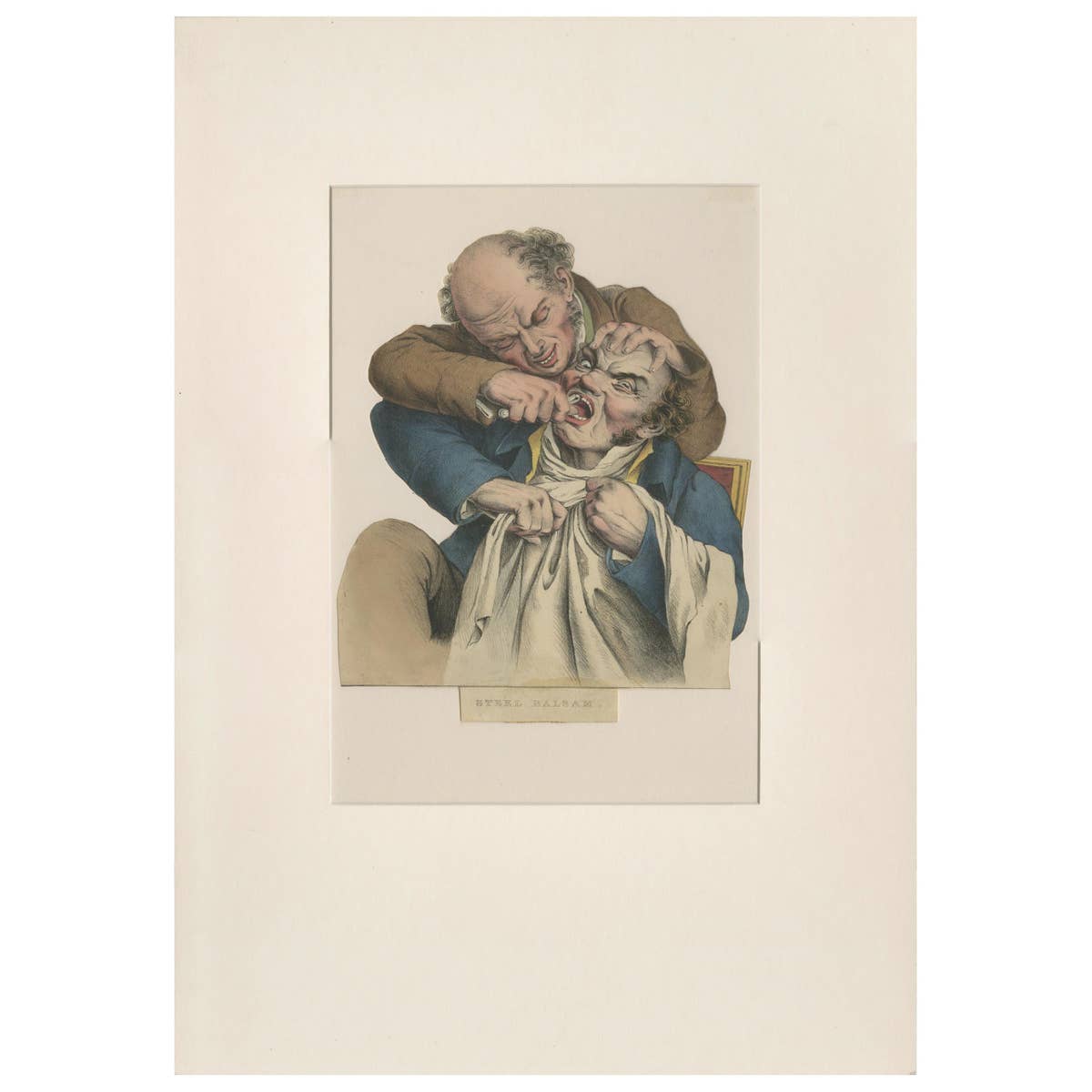 Antique Dentistry Caricature of a Dentist extracting a Tooth, circa 1895