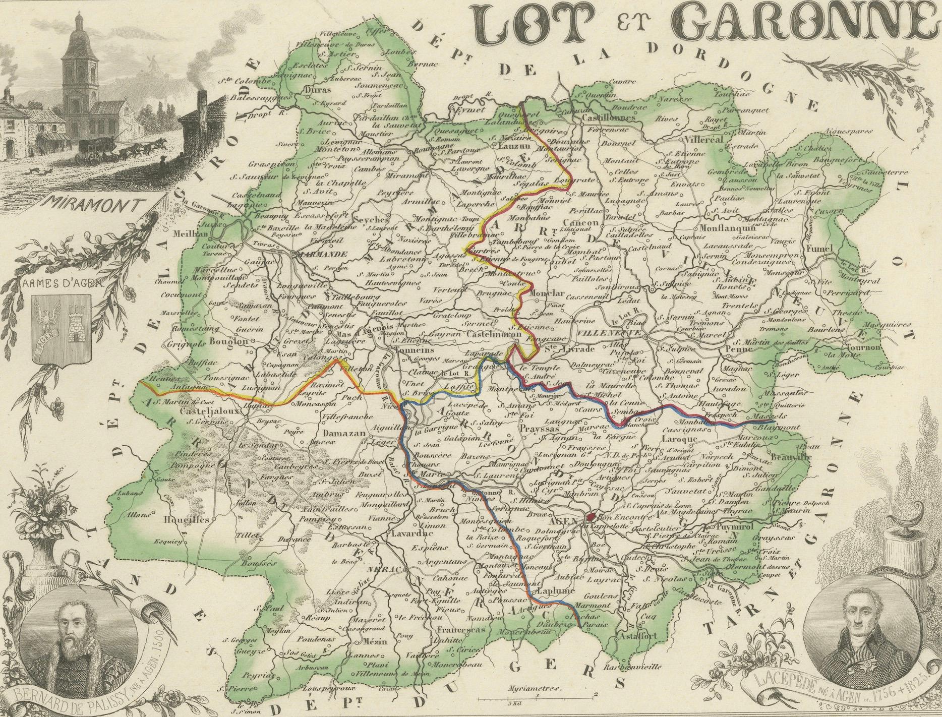Français Carte départementale ancienne - Lot-et-Garonne, France par Levasseur, c.1850 en vente